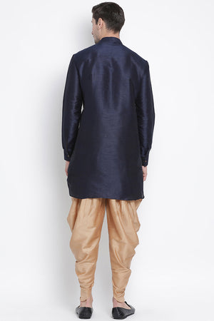 Men's Cotton Art Silk Kurta Set In Dark Blue