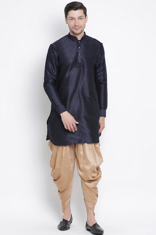 Men's Cotton Art Silk Kurta Set In Dark Blue