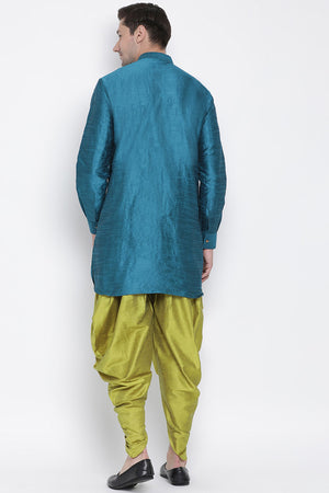 Men's Cotton Silk Dhoti Kurta Set In Turquoise
