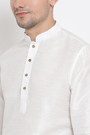 Men's Cotton Art Silk Kurta Set In White