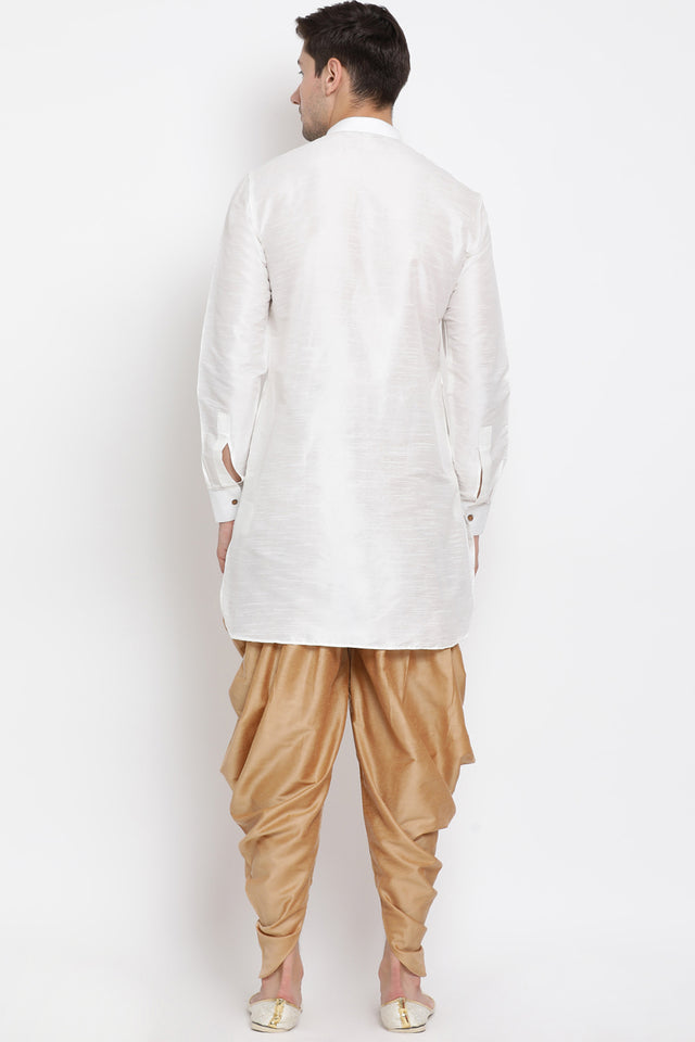 Men's Cotton Art Silk Kurta Set In White