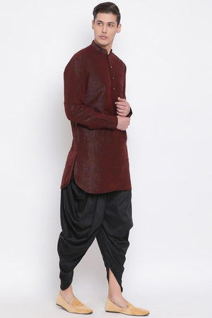 Buy Men's Wine Kurta and Dhoti Set