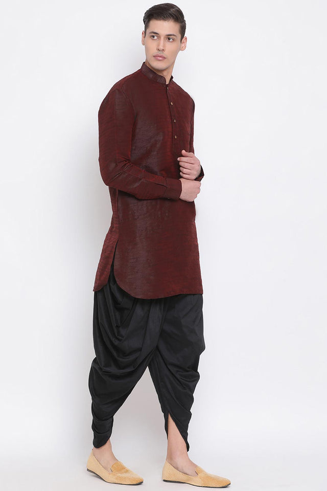 Buy Men's Wine Kurta and Dhoti Set