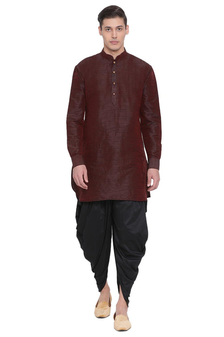 Buy Men's Art Silk Solid Kurta and Dhoti Set in Wine