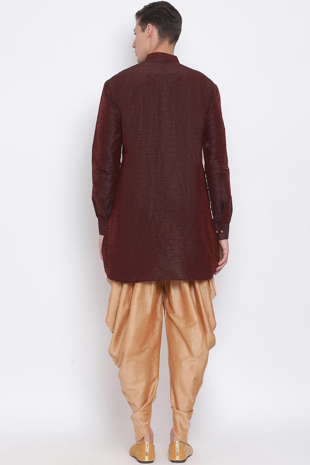 Buy Men's Solid Kurta and Dhoti Set in Wine