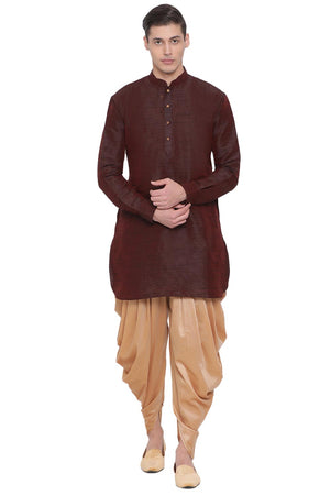 Buy Men's Art Silk Solid Kurta and Dhoti Set in Wine