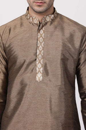 Men's Cotton Art Silk Kurta In Gold