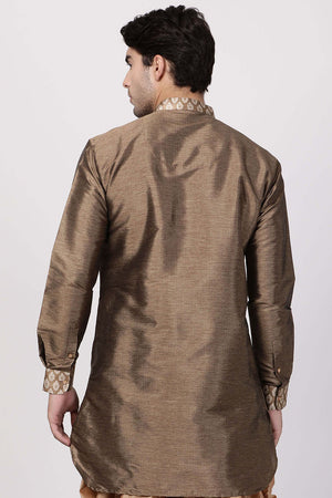 Men's Cotton Art Silk Kurta In Gold