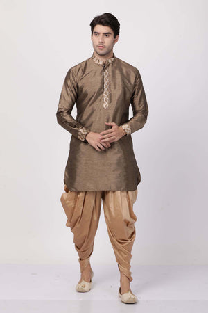 Men's Cotton Art Silk Kurta In Gold