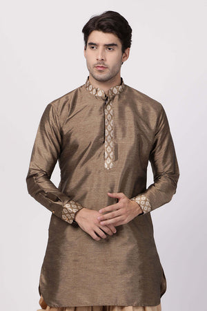 Men's Cotton Art Silk Kurta In Gold