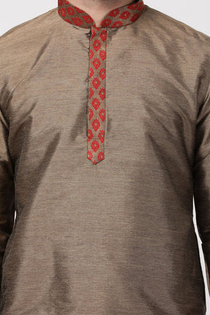 Men's Cotton Art Silk Kurta In Brown