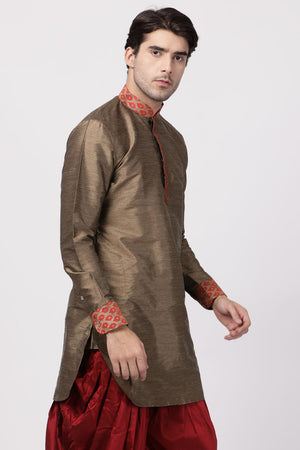Men's Cotton Art Silk Kurta In Brown
