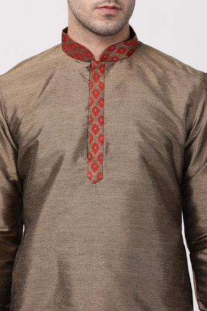 Men's Cotton Art Silk Kurta Set In Brown