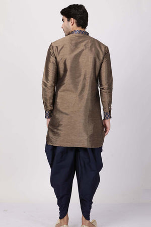 Men's Cotton Art Silk Kurta Set In Bronze