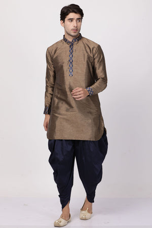 Men's Cotton Art Silk Kurta Set In Bronze