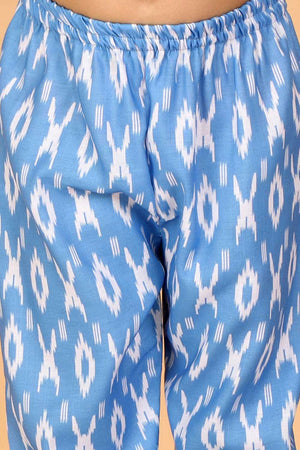 Boys Aqua Blue And White Ikkat Kurta Pajama Set & Girls Aqua Blue Kurta And Pant Set