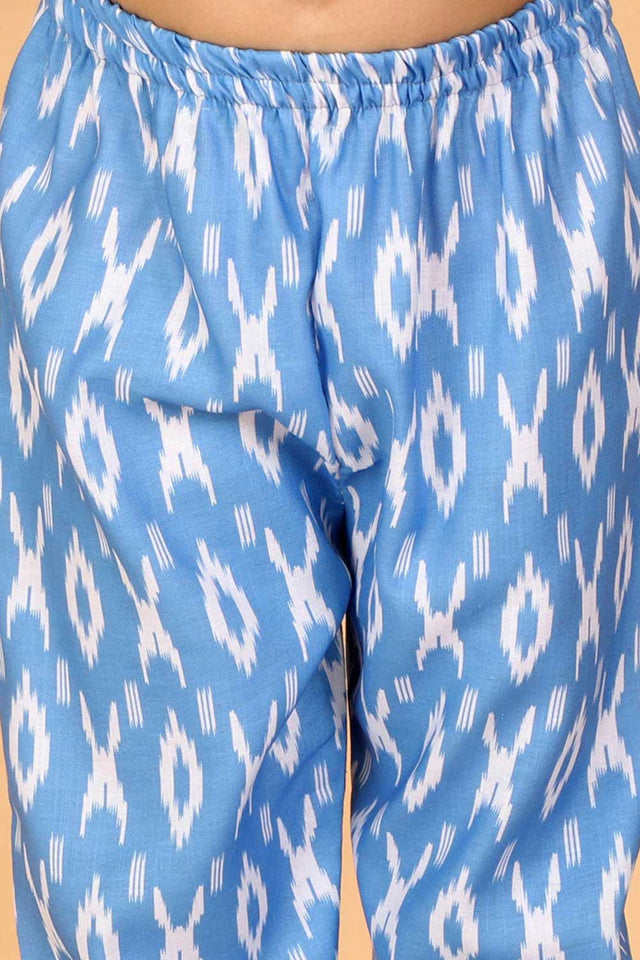 Boys Aqua Blue And White Ikkat Kurta Pajama Set & Girls Aqua Blue Kurta And Pant Set