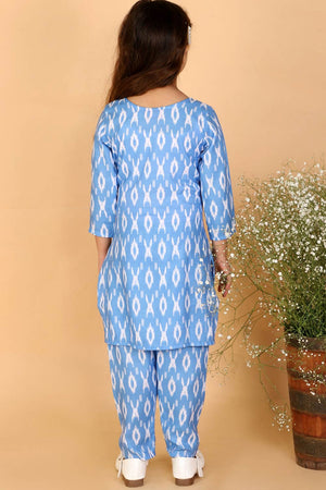 Boys Aqua And Cream Jacket, Kurta And Pajama Set & Girls Aqua Blue Kurta And Pant Set