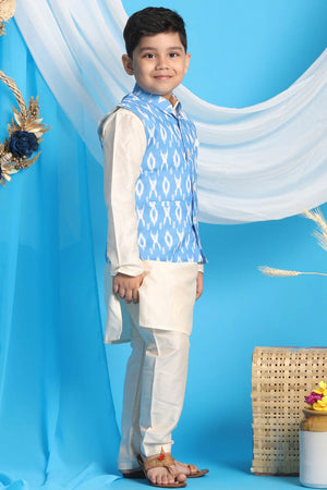 Boys Aqua And Cream Jacket, Kurta And Pajama Set & Girls Aqua Blue Kurta And Pant Set