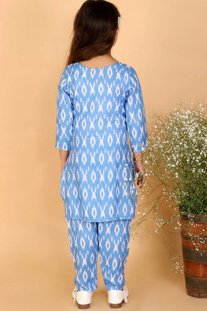 Boys Aqua And White Jacket, Kurta And Pajama Set & Girls Aqua Blue Kurta And Pant Set