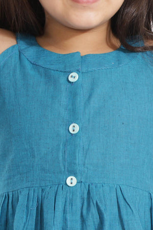 Boys Azure And White Pure Cotton Kurta Pajama Set & Girls Cotton Kurta And Straight Pant Set