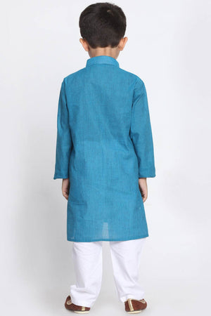 Boys Azure And White Pure Cotton Kurta Pajama Set & Girls Cotton Kurta And Straight Pant Set