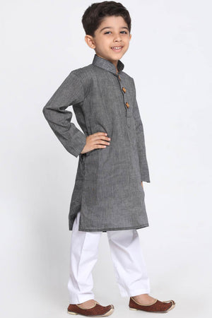 Boys Black And White Pure Cotton Kurta Pajama Set & Girls Cotton Kurta And Straight Pant Set