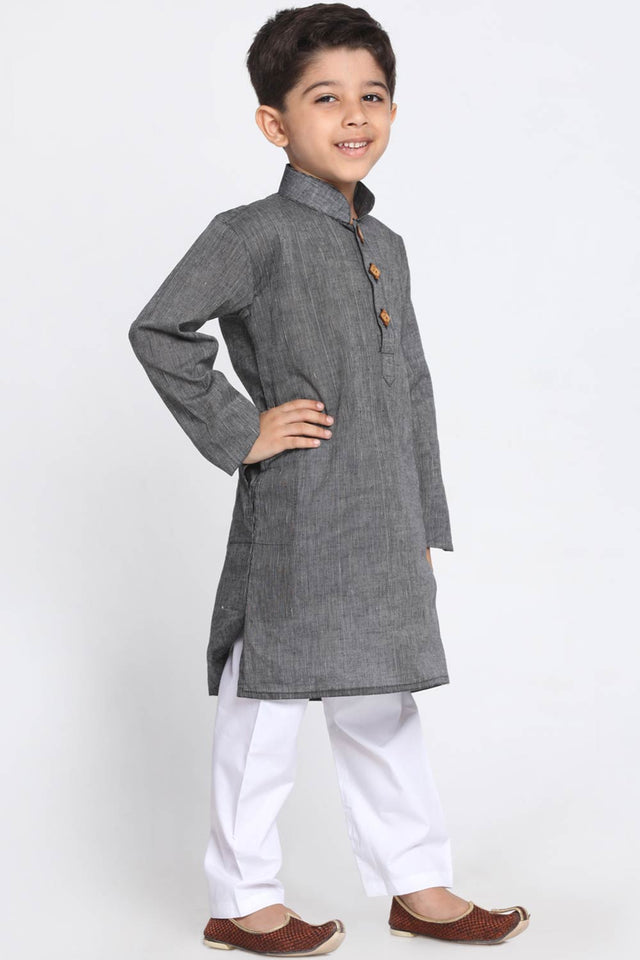 Boys Black And White Pure Cotton Kurta Pajama Set & Girls Cotton Kurta And Straight Pant Set