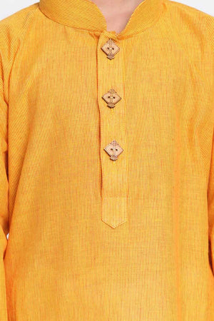 Boys Yellow And White Pure Cotton Kurta Pajama Set & Girls Cotton Kurta And Straight Pant Set