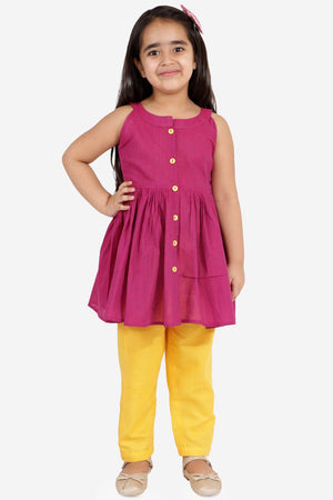 Boys Purple And White Pure Cotton Kurta Pajama Set & Girls Cotton Kurta And Straight Pant Set