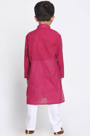 Boys Purple And White Pure Cotton Kurta Pajama Set & Girls Cotton Kurta And Straight Pant Set