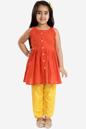 Boys Red And White Pure Cotton Kurta Pajama Set & Girls Handloom Cotton Kurta And Straight Pant Set