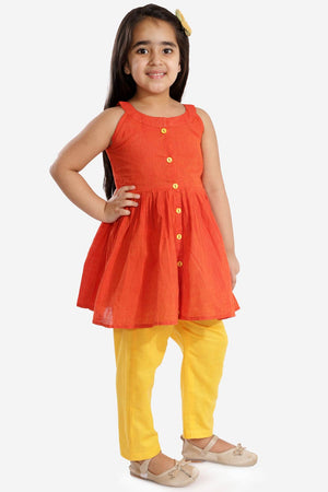 Boys Red And White Pure Cotton Kurta Pajama Set & Girls Handloom Cotton Kurta And Straight Pant Set