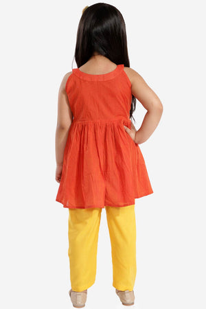 Boys Red And White Pure Cotton Kurta Pajama Set & Girls Handloom Cotton Kurta And Straight Pant Set