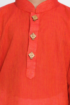 Boys Red And White Pure Cotton Kurta Pajama Set & Girls Handloom Cotton Kurta And Straight Pant Set