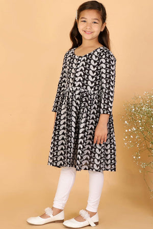 Boys Black And White Kurta Pajama Set & Girls Chikankari Cotton Kurta And Leggings Set