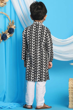 Boys Black And White Kurta Pajama Set & Girls Chikankari Cotton Kurta And Leggings Set