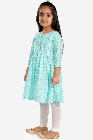 Boys Green And White Kurta Pajama Set & Girls Chikankari Cotton Kurta And Leggings Set