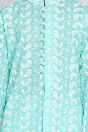 Boys Green And White Kurta Pajama Set & Girls Chikankari Cotton Kurta And Leggings Set