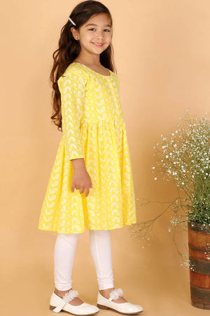Boys Mustard And White Kurta Pajama Set & Girls Chikankari Cotton Kurta And Leggings Set