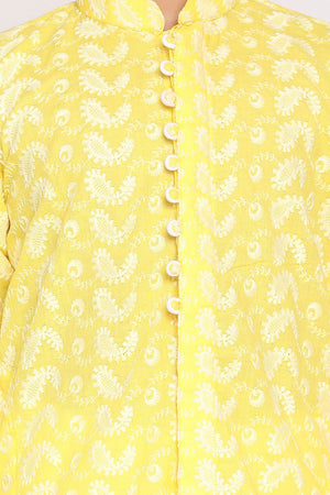 Boys Mustard And White Kurta Pajama Set & Girls Chikankari Cotton Kurta And Leggings Set