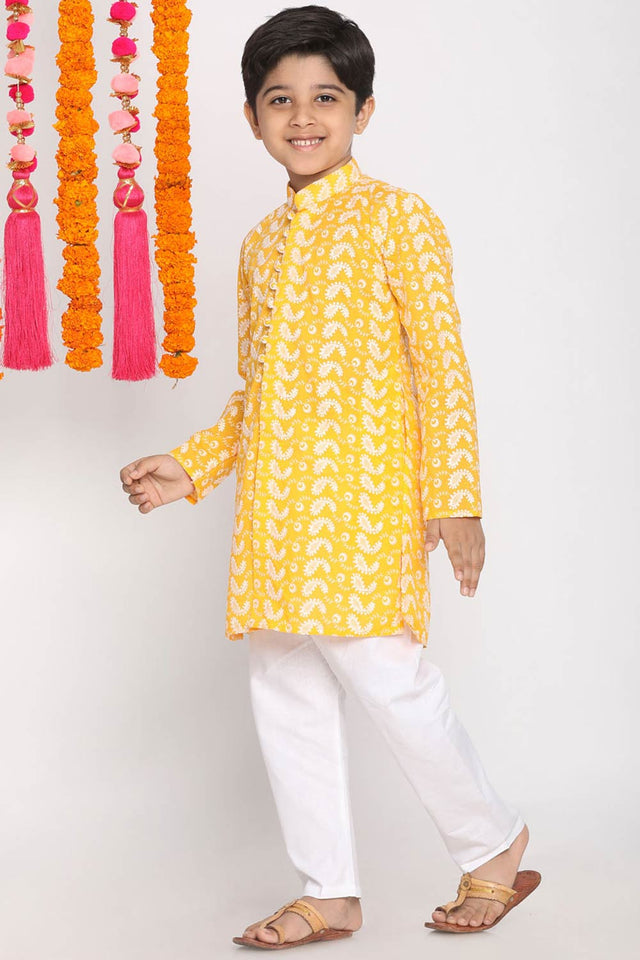 Boys Orange And White Kurta Pajama Set & Girls Chikankari Cotton Kurta And Leggings Set