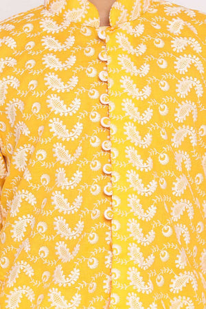 Boys Orange And White Kurta Pajama Set & Girls Chikankari Cotton Kurta And Leggings Set