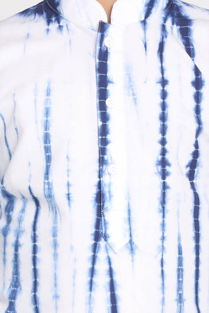 Boys Blue And White Kurta Pajama Set & Girls Blue And White Kurta, Leggings & Dupatta Set