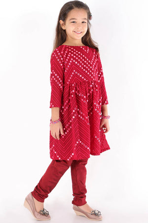 Boys Maroon Mirror Work Kurta And Pajama And Girls Mirror Work Georgette Kurta And Churidar Set