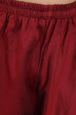 Boys Maroon Mirror Work Kurta And Pajama And Girls Mirror Work Georgette Kurta And Churidar Set