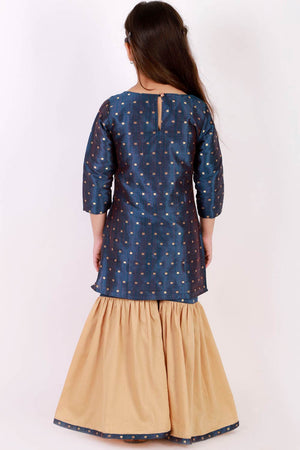 Boys Blue And Gold Silk Blend Kurta And Dhoti Set & Girls Jacquard Kurta With Sharara Set