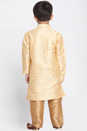 Boys Gold Silk Blend Kurta Pajama Set & Girls Jacquard Kurta With Sharara Set