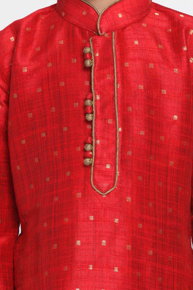 Boys Maroon And Rose Gold Silk Blend Kurta And Dhoti Set & Girls Jacquard Kurta With Sharara Set