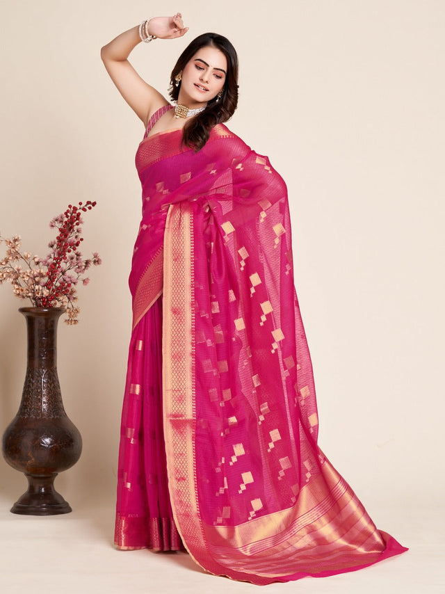 Pink Kota Doriya(Semi Cotton) Doriya Saree